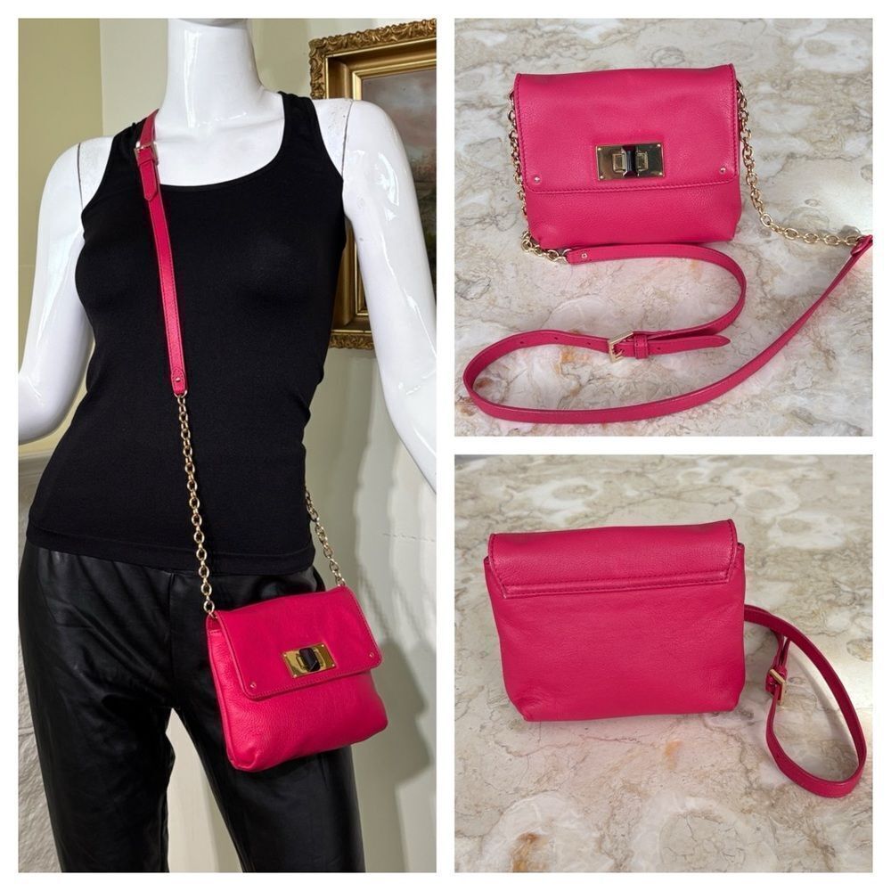 Club Monaco Pink Leather Gold Tone Chain Strap Crossbody Bag